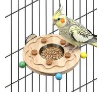 Litewoo Bird Perch Parrot Feeding Cup Wood Foraging Stand Platform Multifunctional Chew Toys Cage Accessory for Lovebird Budgie Parakeet Conure Cockatiel Other Small and Medium Size Birds (Colorful)
