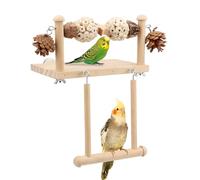 Litewoo Bird Perch Wooden Platform Bird Swing Chew Toys Play Gyms Exercise Stands Hanging Parrot Swinging Perches Conure Cage Accessories for Parrot Parakeet Conure Lovebirds Budgie (Two Sola Balls)