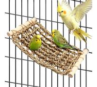 Litewoo Bird Seagrass Mat Parrot Ladder Perch for Cage Natural Grass Woven Bird Net Hammock Parakeet Climbing Chewing Rope Cage Accessories for Parrot Lovebird Budgie Finch Parakeet Cockatiel (S)