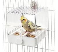 Litewoo Hanging Bird Bath Feeder for Cage 3 in 1 Multifunction Parrot Bath/Bowl/House Parakeet Shower Cage Accessory for Lovebird Budgie Conure Cockatiel Other Small and Medium Size Bird (White)