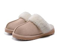 Litfun Women Winter Fuzzy Foam Slippers Indoor Outdoor, Apricot 8.5-9