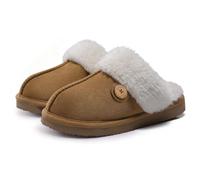 Litfun Women's Fuzzy Slippers with Memory Foam Winter Fluffy House Shoes Indoor Outdoor, Khaki, 8-8.5