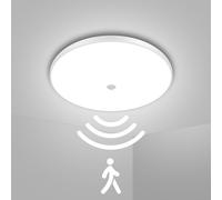 Litglobe 18W LED Ceiling Light Motion Sensor,6500K Daylight Motion Sensor Lights Indoor,1800LM Round Bathroom Ceiling Light,Ø22cm Pir Lights for Stair Hallway Porch Garage