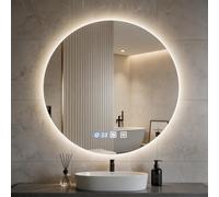 Litglobe Bathroom Mirror with LED Lights 60×60cm,Illuminated Bathroom Mirror with Anti-fog,Wall Mounted Vanity Mirrors with Touch Switch,Bathroo Mirrors with 3 Color Dimmable,Time Display