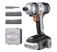 Litheli 1/4" Hex Shank Impact Driver with 20V 2.0Ah Battery 180Nm 3000IPM with LED, Belt Clip and 21 Accessories