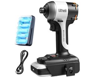 Litheli 20 V Battery Screwdriver with 2.0 Ah Li-ion Battery, Cordless Impact Wrench 230 Nm Torque, 3 Modes, 6.35 mm Precision Collet Collet LED Lights for Repairs and DIY