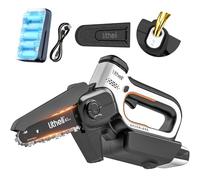 Litheli 6 Inch Cordless Chainsaw, Brushless, 10000mAh, Auto Oiler | Only 1.35 kg, ergonomic one-hand grip. Dual safety lock, auto oil system adjusts to branch thickness.
