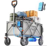 Litheli Electric Camping Festival Trolley Cart, Variable Speed Pull Along Trolley with 20 cm Off-Road Wheels & 2 Brakes, 200L/60KG Large Capacity Collapsible wagon for Camping Garden Beach Shopping