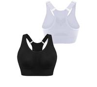 Litherday 2 Pack High Impact Sports Bras Women Support Bra Seamless Racer Back Breathable Mesh Gym Tops Adjustable Shock Absorber Yoga Gym Tops Black+White M
