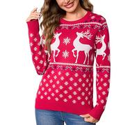 Litherday Christmas Jumpers for Women Crew Neck Christmas Jumper Winter Pullover Top with Reindeer and Snowflake Print, Festive Casual Wear for Xmas Partie