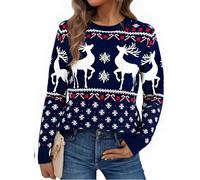Litherday Christmas Jumpers for Women Crew Neck Christmas Jumper Winter Pullover Top with Reindeer and Snowflake Print, Festive Casual Wear for Xmas Partie
