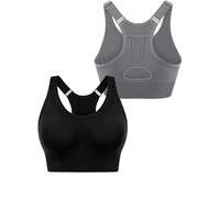 Litherday Sports Bras Women High Impact Padding Bra Max Control Sport Bra for Women Gym Top Adjustable Seamless Racer Back Yoga Gym Crop Tops Black+Grey XL
