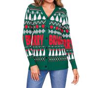 Litherday Women’s Christmas Cardigan Open Front Knitwear Long Sleeve Casual Warm Sweater with Buttons Chunky Cable Knit Snowflake Print Lightweight V-Neck Christmas Ugly Pullover for Autumn Winter
