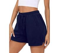 Litherday Women's Running Shorts Gym Cotton Sweat Jogging Sports Workout Cycling Athletic Lounge Bermuda Hiking High Waist with Pockets Dark Blue