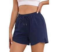 Litherday Women's Running Shorts Gym Cotton Sweat Jogging Sports Workout thletic Lounge Hiking High Waist with Pockets Dark Blue