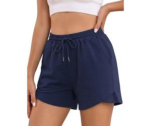 Litherday Women's Running Shorts Gym Cotton Sweat Jogging Sports Workout thletic Lounge Hiking High Waist with Pockets Dark Blue
