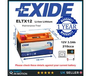Lithium Motorcycle Battery Bike Motorbike ELTX12 Exide