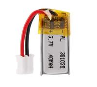 Lithium Polymer Battery 3.7V 40mAh 301020 Lipo Rechargeable Battery Pack with JST Connector for Bluetooth Speakers, Wireless Earbuds, Portable Electronics