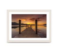 Lithobee - Ashness Jetty Sunset Keswick Lake District - Printed Wall Art Design in Sizes A2, A3 & A4 Framed in a Stylish Quality Coloured Frame or Unframed (A4 White Grain Frame)