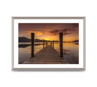 Lithobee - Ashness Jetty Sunset Keswick Lake District - Printed Wall Art Design in Sizes A2, A3 & A4 Framed in a Stylish Quality Coloured Frame or Unframed (A2 Silver Abraded Frame)