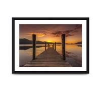 Lithobee - Ashness Jetty Sunset Keswick Lake District - Printed Wall Art Design in Sizes A2, A3 & A4 Framed in a Stylish Quality Coloured Frame or Unframed (A4 Black Brushed Frame)