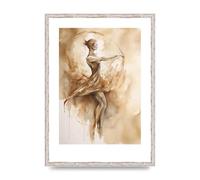 Lithobee - Ballet Dancers Elegance in Rustic Hues Home Wall Art Prints - A2 White Distressed Frame