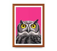Lithobee - Black and White Owl Sketch with Pink Backdrop Home Wall Art Prints - A3 Bronze Abraded Frame