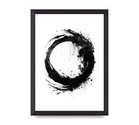 Lithobee - Black Zen Circle Enso on White Backdrop Home Wall Art Prints - A3 Black Abraded Frame