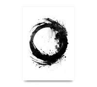 Lithobee - Black Zen Circle Enso on White Backdrop Home Wall Art Prints - A3 Unframed