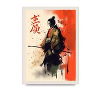 Lithobee - Bold Samurai Silhouette Modern Art Home Wall Art Prints - A3 White Grain Frame