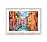 Lithobee - Canal In Venice Italy - Printed Wall Art Design in Sizes A2, A3 & A4 Framed in a Stylish Quality Coloured Frame or Unframed (A3 White Distressed Frame)