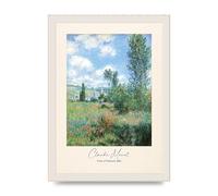 Lithobee - Claude Monet View Of Vetheuil 1880 - Printed Wall Art Design in Sizes A2, A3 & A4 Framed in a Stylish Coloured Frame or Unframed (A4 White Grain Frame)