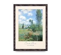 Lithobee - Claude Monet View Of Vetheuil 1880 - Printed Wall Art Design in Sizes A2, A3 & A4 Framed in a Stylish Coloured Frame or Unframed (A3 Brown Distressed Frame)