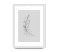 Lithobee - Feather Grey 2 - Printed Wall Art Design in Sizes A2, A3 & A4 Framed in a Stylish Quality Coloured Frame or Unframed (A4 White Ornate Frame)