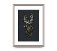 Lithobee - Geometric Gold Deer Head - Printed Wall Art Design in Sizes A2, A3 & A4 Framed in a Stylish Quality Coloured Frame or Unframed (A3 Silver Abraded Frame)