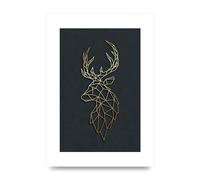 Lithobee - Geometric Gold Deer Head - Printed Wall Art Design in Sizes A2, A3 & A4 Framed in a Stylish Quality Coloured Frame or Unframed (A4 Unframed)