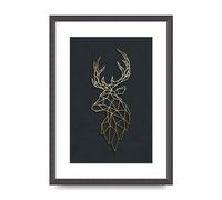 Lithobee - Geometric Gold Deer Head - Printed Wall Art Design in Sizes A2, A3 & A4 Framed in a Stylish Quality Coloured Frame or Unframed (A3 Black Grain Frame)