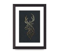 Lithobee - Geometric Gold Deer Head - Printed Wall Art Design in Sizes A2, A3 & A4 Framed in a Stylish Quality Coloured Frame or Unframed (A4 Black Abraded Frame)