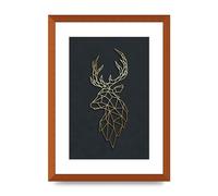 Lithobee - Geometric Gold Deer Head - Printed Wall Art Design in Sizes A2, A3 & A4 Framed in a Stylish Quality Coloured Frame or Unframed (A3 Bronze Abraded Frame)