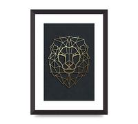 Lithobee - Geometric Gold Lion Head - Printed Wall Art Design in Sizes A2, A3 & A4 Framed in a Stylish Quality Coloured Frame or Unframed (A3 Black Abraded Frame)