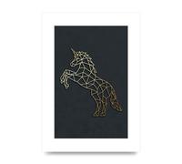 Lithobee - Geometric Gold Unicorn - Printed Wall Art Design in Sizes A2, A3 & A4 Framed in a Stylish Quality Coloured Frame or Unframed (A3 Unframed)