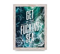 Lithobee - Get In The Fucking Sea - Printed Wall Art Design in Sizes A2, A3 & A4 Framed in a Stylish Quality Coloured Frame or Unframed (A4 White Distressed Frame)