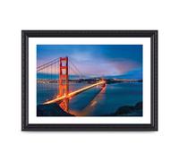 Lithobee - Golden Gate Bridge At Night San Francisco - Printed Wall Art Design in Sizes A2, A3 & A4 Framed in a Stylish Quality Coloured Frame or Unframed (A4 Black Ornate Frame)