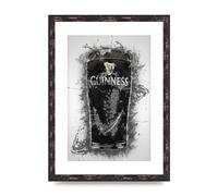 Lithobee - Guinness Pint Splatter - Printed Wall Art Design in Sizes A2, A3 & A4 Framed in a Stylish Quality Coloured Frame or Unframed (A3 Brown Distressed Frame)