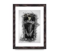 Lithobee - Guinness Pint Splatter - Printed Wall Art Design in Sizes A2, A3 & A4 Framed in a Stylish Quality Coloured Frame or Unframed (A4 Brown Distressed Frame)