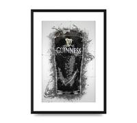 Lithobee - Guinness Pint Splatter - Printed Wall Art Design in Sizes A2, A3 & A4 Framed in a Stylish Quality Coloured Frame or Unframed (A3 Black Brushed Frame)