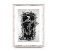 Lithobee - Guinness Pint Splatter - Printed Wall Art Design in Sizes A2, A3 & A4 Framed in a Stylish Quality Coloured Frame or Unframed (A3 White Distressed Frame)