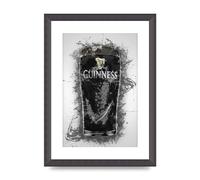 Lithobee - Guinness Pint Splatter - Printed Wall Art Design in Sizes A2, A3 & A4 Framed in a Stylish Quality Coloured Frame or Unframed (A4 Black Grain Frame)