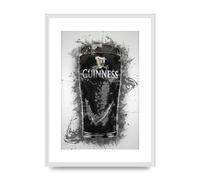 Lithobee - Guinness Pint Splatter - Printed Wall Art Design in Sizes A2, A3 & A4 Framed in a Stylish Quality Coloured Frame or Unframed (A2 White Ornate Frame)