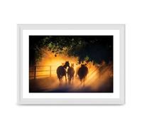 Lithobee - Herd Of Horses - Printed Wall Art Design in Sizes A2, A3 & A4 Framed in a Stylish Quality Coloured Frame or Unframed (A4 White Ornate Frame)
